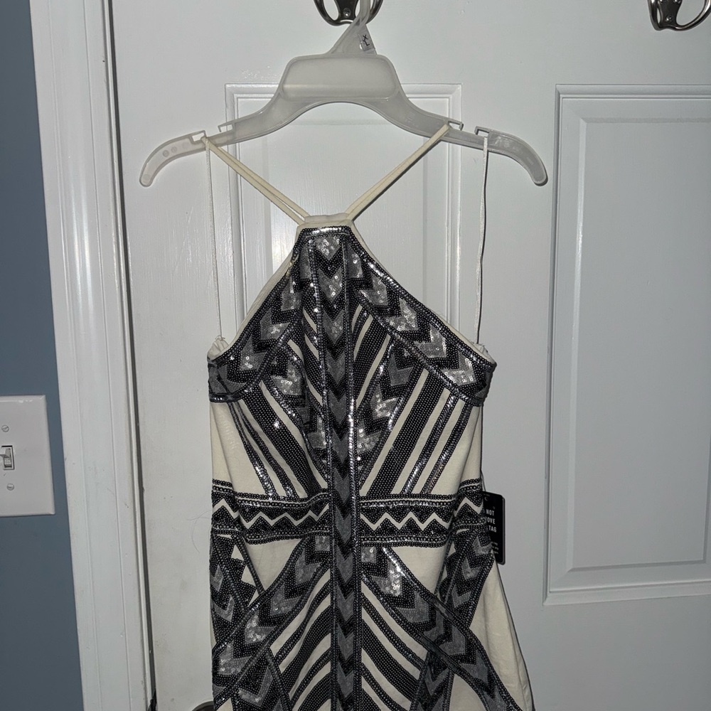 Express Black and Cream Backless Dress